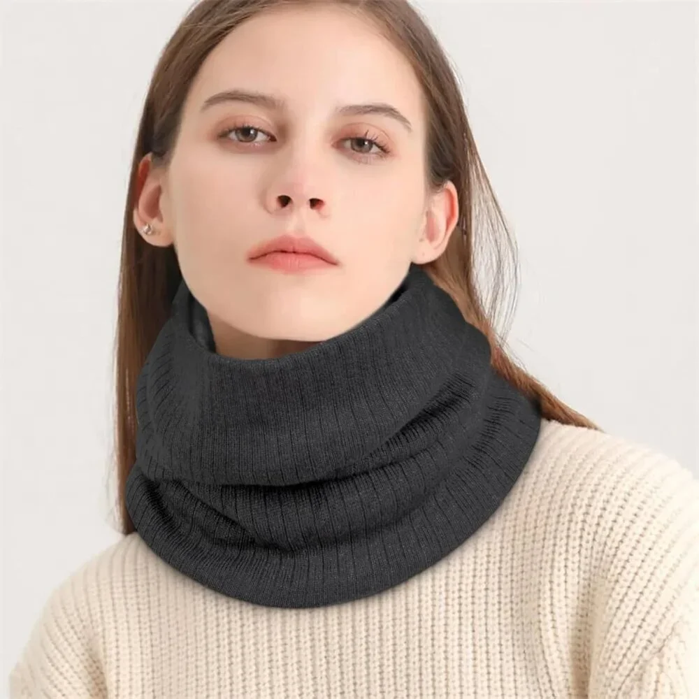 Women's (grey+ Beige) Scarf Winter Double-Layer Neck Warmer Knit Fleece 2Pack